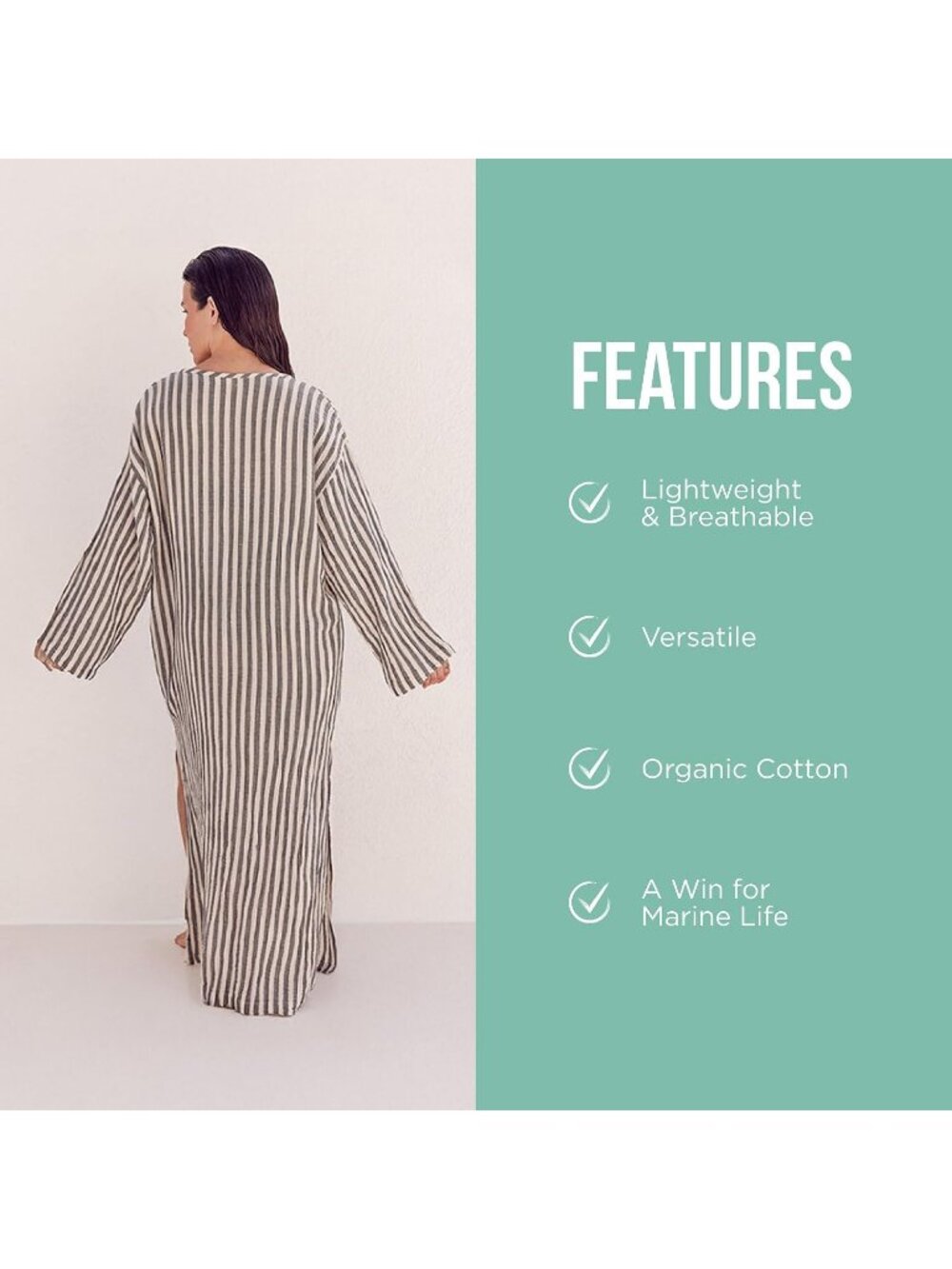 Women Grey Organic Cotton Gauze Sand Cloud Beach Coverup Swimsuit Coverup V-neck - Picture 5 of 6